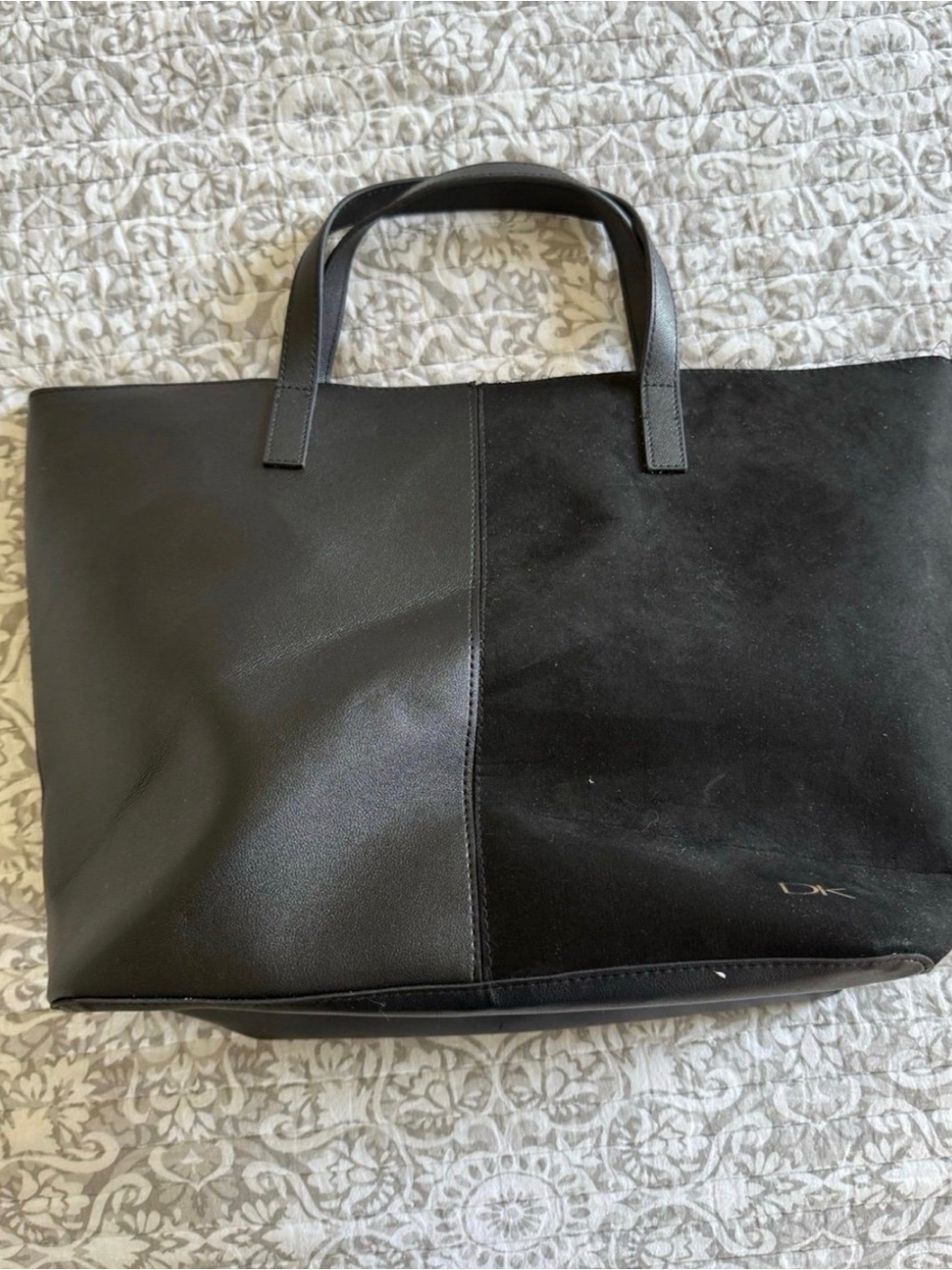 DKNY Black Two-Tone Leather and Suede Tote
